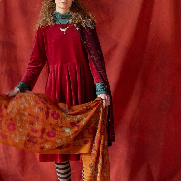 Gudrun Sjoden Red Velvet Long Sleeved Orsa Dress.  Size Large. NWT. - Picture 1 of 16